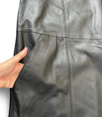 Helmut Lang Black Leather Solid V-Neck Short Sleeve Shift Knee Dress Lined M