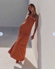 Dissh Women&rsquo;s Size AU 10 / US 6 Orange Mia Strapless Satin Maxi Dress Side Slit