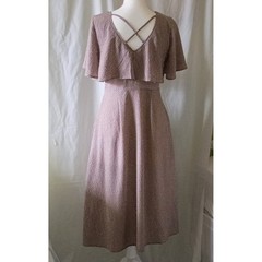 ODDY Beige Prairie Gingham Button Front Capelet Midi Dress Crisscross Back Small