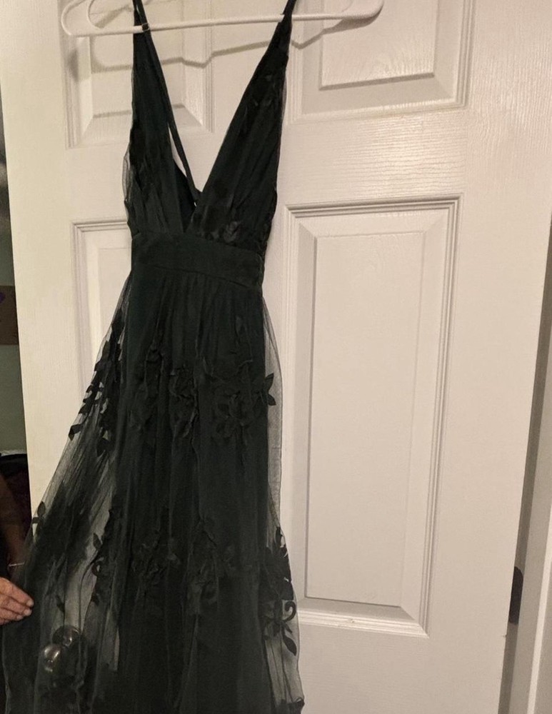 Women&rsquo;s Dark Green V-Neck Strappy Maxi Gown Dress Size S