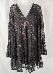 Free People Falling Flowers Embroidered Tulle Sequin Mini Dress Black Boho Large
