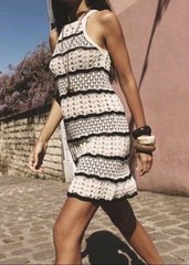 Zara Open Knit Crochet Sleeveless Mini Dress Black Cream Size S NWOT