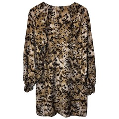 Banana Republic Animal Print Dress Long Balloon Sleeves Keyhole Neckline Size M