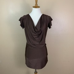 Vintage Y2K Bebe Dress Womens Large Brown Draped Stretch Mesh Grunge Fairycore