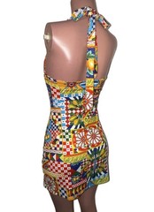 Luau Floral Patchwork Halter Mini Dress New S Vacay Going Out Beach Sundress