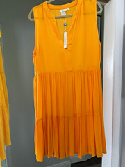 Bleu Rod Beattie Orange Solid A-Line Midi Dress V-Neck Sleeveless Tiered M
