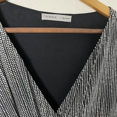 Athleta Black White Micro Dot Wrap It Up Faux Wrap Casual Dress Women Size S
