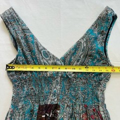 Solitaire Bohemian Patchwork Smocked Paisley Multi-Color Maxi Dress Size L