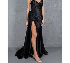ChicSew-Strapless S&rsquo;Hrt Lux Satin Drape Panel Gown(Black)-Sz 8 – MRSP $285