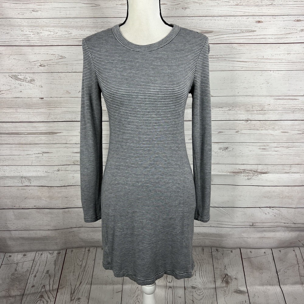 Lou & Grey Womens Mini Sheath Dress Size Small Gray Striped Long Sleeve