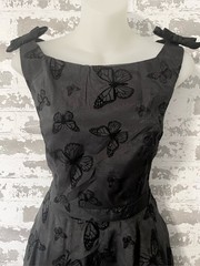 Retro Stage Black Butterfly Flocked Organza Fit & Flare Dress NWT
