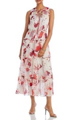 HUGO BOSS Dabeata Women&rsquo;s Sleeveless Tiered Maxi Dress White Floral Size 10