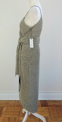 NWT Large SAYLOR Gold Ribbed & Sequins CYRIELLE Faux-Wrap TULIP Midi Event DRESS