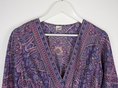 Art Silk Paisley Boho Maxi Dress | Women UK 10 12 | Purple Pink Festival