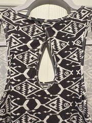 Patagonia Brown White Geometric Fish Pattern Keyhole Back Dress Nautical Sz M