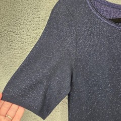 FALCONERI Knit Dress Navy Blue Sparkle Short Sleeve Made in Italy Size Small