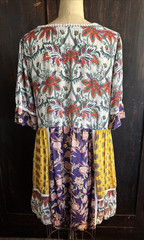 Anthropologie PATCHWORK TRAPEZE MINI DRESS Lilka Babydoll cottage core yellow XL