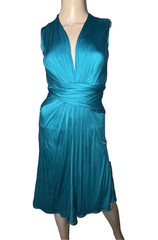 Issa London Teal Green Blue Royal Engagement Silk Wrap Midi Dress UK 4 6 US 0 2