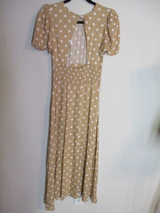 NWT AFRM Polka Dot Slit Front Open Back Midi Dress in Sand Size XS