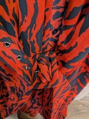 Mint Velvet Dress Ladies Layered Tiger print Cherry Red Flow Button Up UK 18