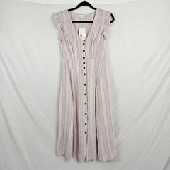 Wonderly Prairie Maxi Dress Boho Pink Striped Linen Women&rsquo;s Small NWT