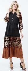 NWOT Boutique Stylish Black and Brown Animal Print Maxi Dress Size XL