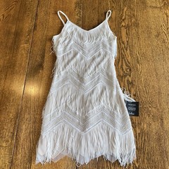 LuLus NWT Fringe Sequin Mini Dress Shake It Off Ivory Medium Concert Party Dance