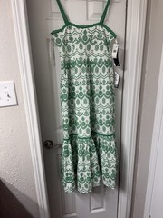 Max Studio Women’s Green/White Floral Sundress M Midi Square Neck Strappy
