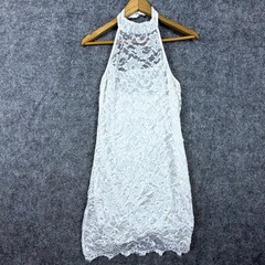 Womens Lace Dress White Floral Halter Neck Lined Party Vegas Wedding Sexy Angel