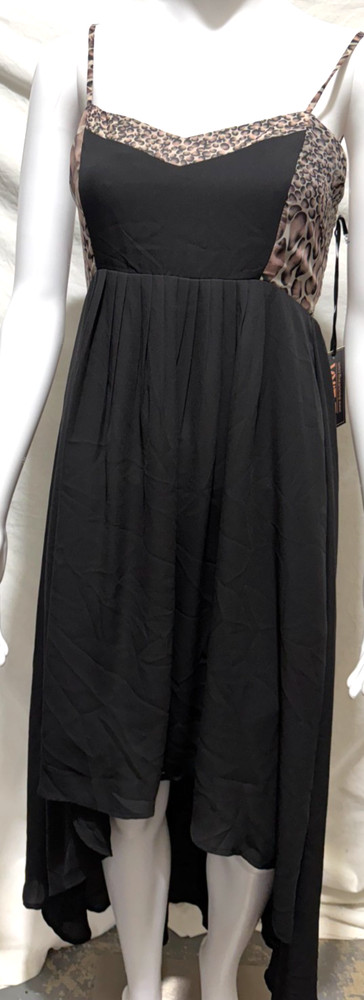 Tilly&rsquo;s Lira Medium Black With Leopard Print Hi Low Spaghetti Strap Sundress