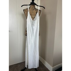 Forever 21 Satin Cowl Neck Leopard Print Long Cream Y2K Slip Dress Size S