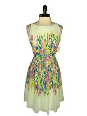 NEW DRESSBARN Size 10 A-Line Dress Aqua Blue Green Pink Floral Sleeveless