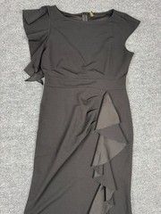 WOOSEA Women&rsquo;s High Slit Ruffle Evening Gown Black Size Large Formal Prom