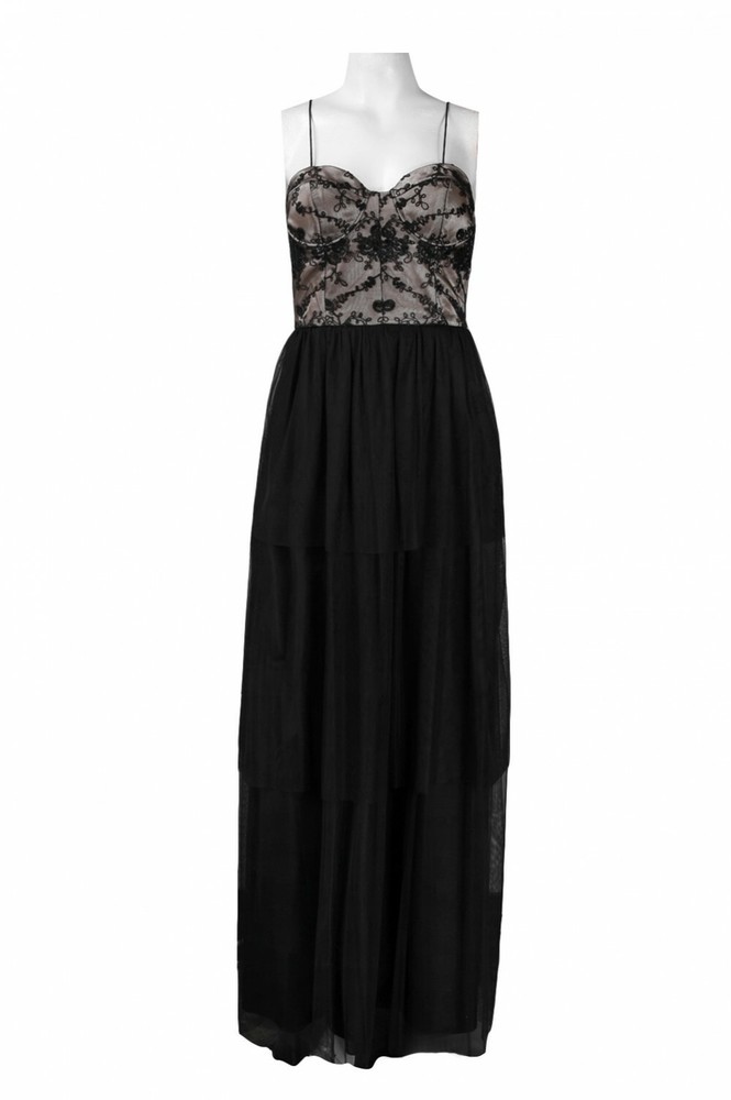 Hailey Lace Underwire Bustier Spaghetti Strap Tulle Gown Size 14 Black NWT $169