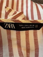 Zara Red and White Striped Button-Front Roll Tab Midi Dress Size Large
