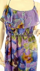 $264 ALI RO Spaghetti Strap Flower Print Silk Purple Designer MAXI Dress US 12