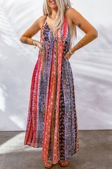 Beachy Boho Maxi Sun Dress L Long Slip Colorful Fun Coastal Surplice Fairy Gypsy