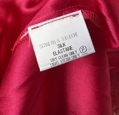 SCANLAN THEODORE Rare Pink Fringe Textured Silk Dress Sheer Overlay Party AU 6 8