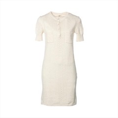 CELINE Ecru Cotton Open Pointelle/Triomphe Knit Dress Size S
