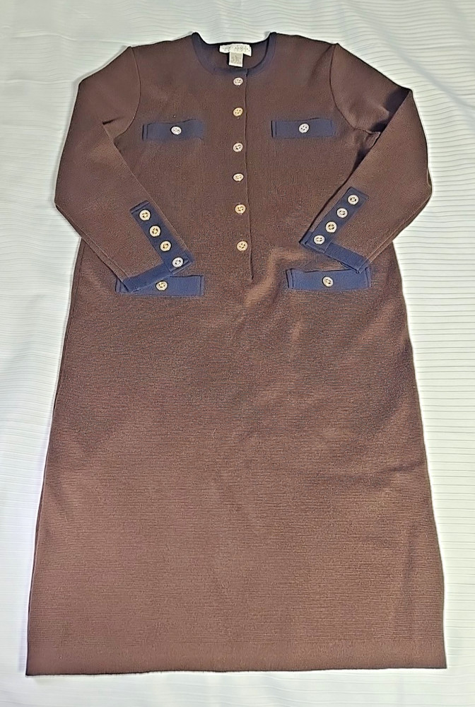 Womens Don Castle Brown Acrylic Wool Blend 3/4 Sleeve Mid Length Dress Size L