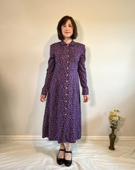 1990s Talbots Petites Floral Jacquard Maxi Shirtdress | Purple & Lilac | UK 10