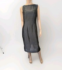 Vintage OJAY 90s Dress Size 10 Made in Australia Grey Floral Devoré Midi Sheer