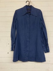 LEO LIN Linen Collared Luminous Mini Dress Casual Blue Size 12 AU Preloved