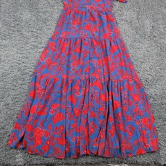 Sugarlips Dress Womens S Blue Floral Maxi V-Neck Puff Sleeve Lined NWT