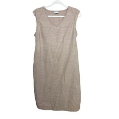 Columbia Women’s Sz L Organic Cotton Shift Dress V Neck Tie Waist Cream Tan