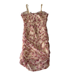 S Betro Mini Bodycon Dress Womens Size L Pink Floral Lined Straps Stretch Ruched