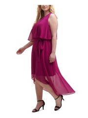 JESSICA HOWARD Womens Sleeveless Round Neck Midi Evening Hi-Lo Dress Plus