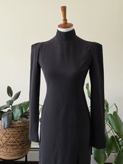 NWT BCBGMAXAZRIA Black Open Back Maxi Gown Dress Formal High Neck Side Slit US 2