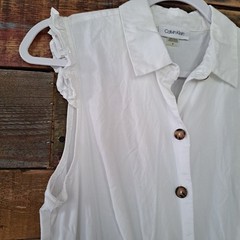 Calvin Klein 100% Cotton Crisp White Sleeveless Shirt Dress Size 8 Cottagecore