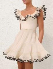Zimmermann 2026 Cruise Cream Embroidered Frilled Mini Dress